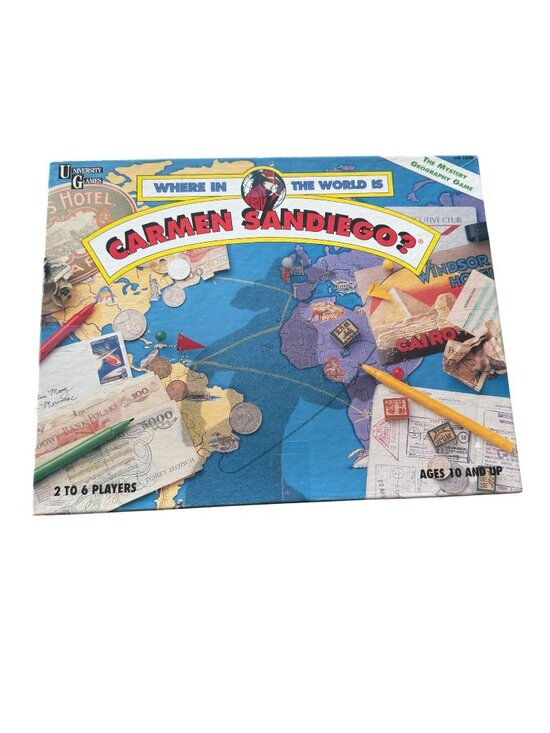 University Games Other - Where In The World Is Carmen Sandiego Geography Board Game 1992 Complete